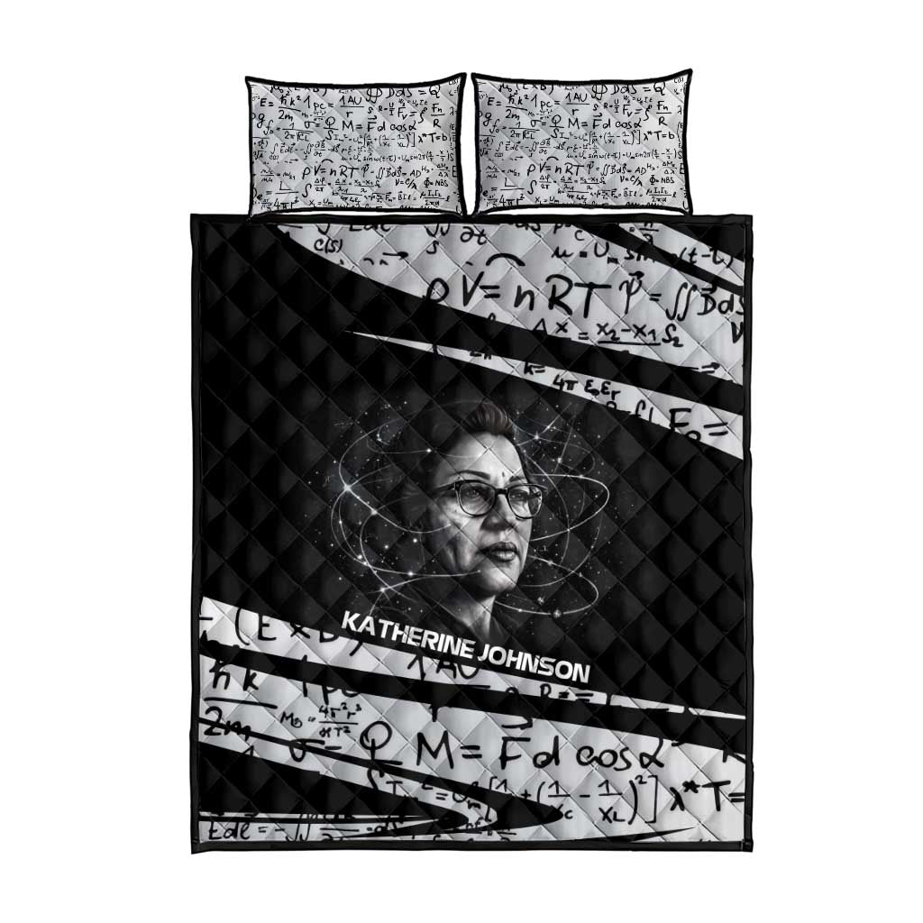 Katherine Johnson Quilt Bed Set with Orbital Space Portrait, Historic NASA Launch Dates and Physics - African Pride