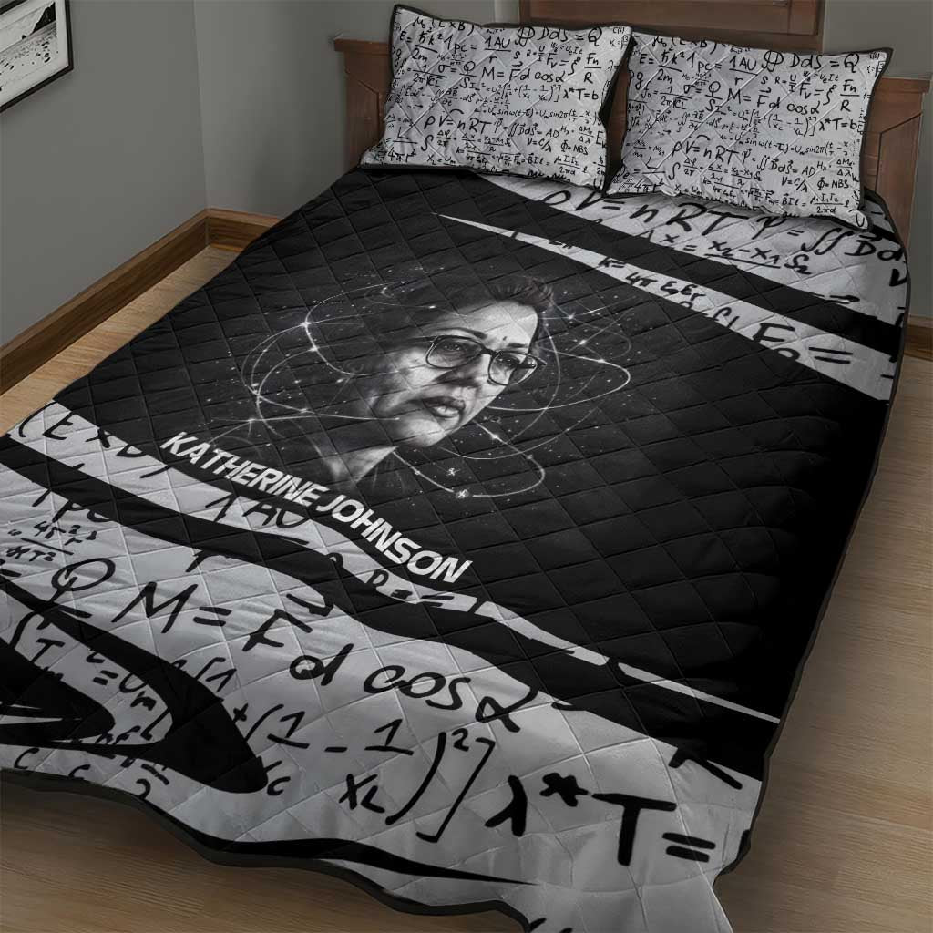 Katherine Johnson Quilt Bed Set with Orbital Space Portrait, Historic NASA Launch Dates and Physics - African Pride