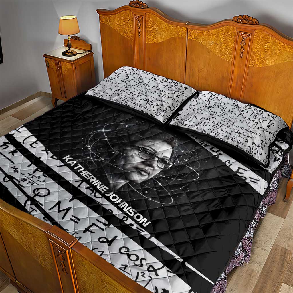 Katherine Johnson Quilt Bed Set with Orbital Space Portrait, Historic NASA Launch Dates and Physics - African Pride