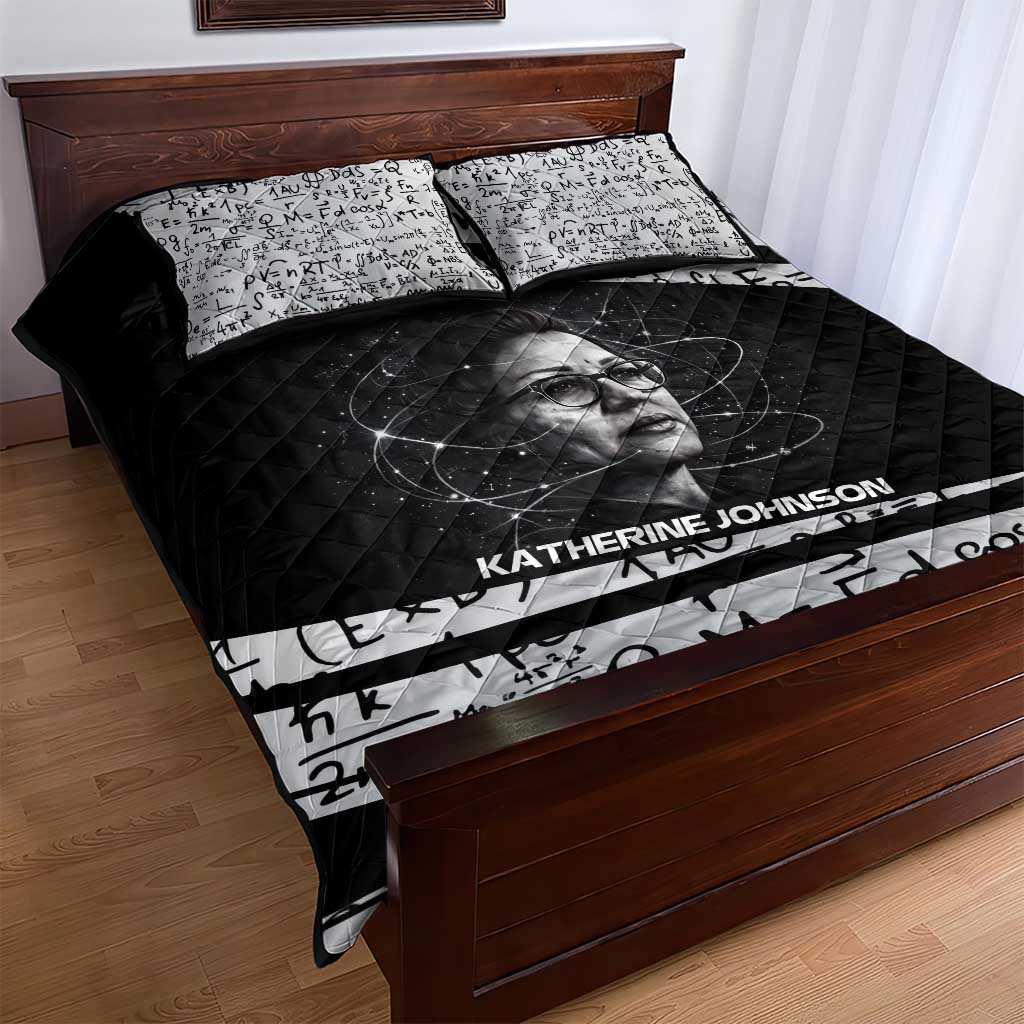 Katherine Johnson Quilt Bed Set with Orbital Space Portrait, Historic NASA Launch Dates and Physics - African Pride