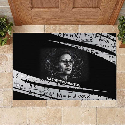 Katherine Johnson Rubber Doormat with Orbital Space Portrait, Historic NASA Launch Dates and Physics - African Pride
