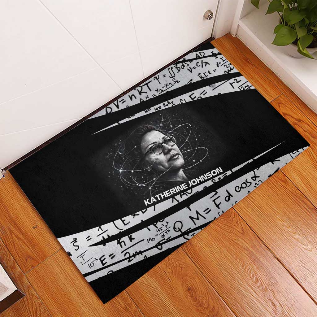 Katherine Johnson Rubber Doormat with Orbital Space Portrait, Historic NASA Launch Dates and Physics - African Pride