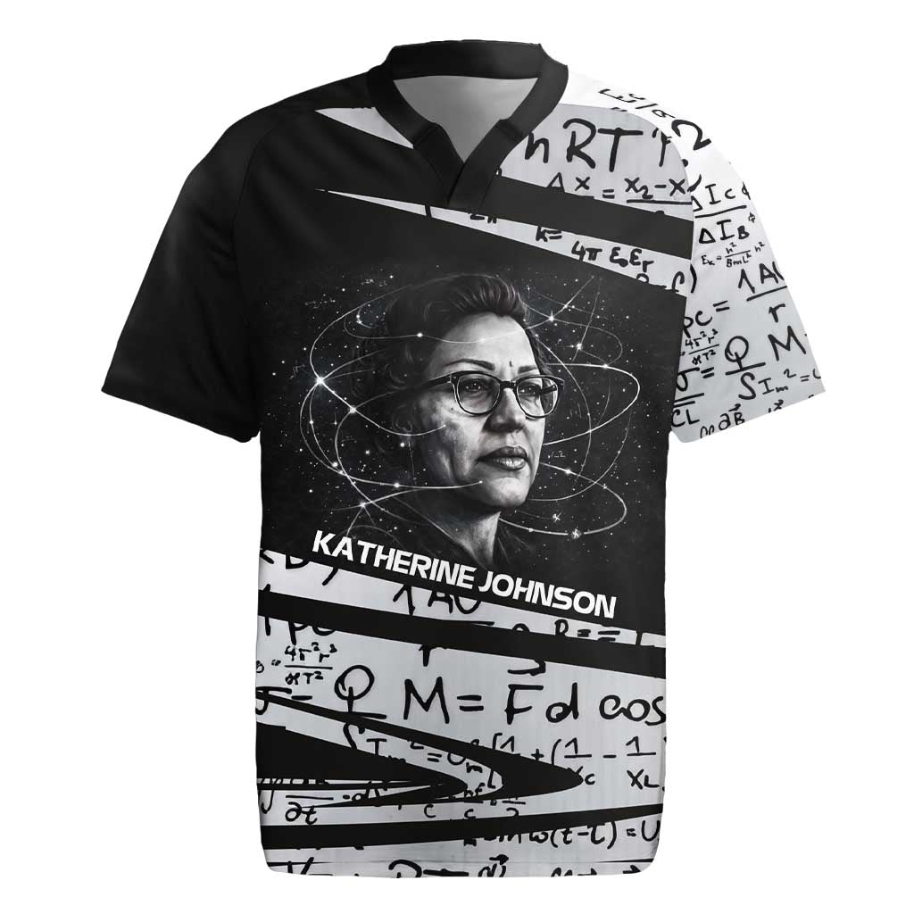 Katherine Johnson Rugby Jersey with Orbital Space Portrait, Historic NASA Launch Dates and Physics - African Pride