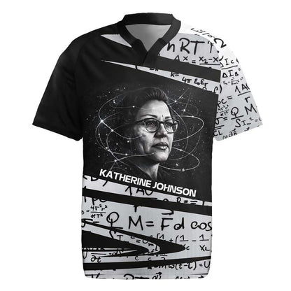 Katherine Johnson Rugby Jersey with Orbital Space Portrait, Historic NASA Launch Dates and Physics - African Pride
