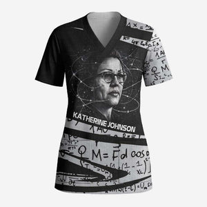 Katherine Johnson Scrub Top with Orbital Space Portrait, Historic NASA Launch Dates and Physics - African Pride