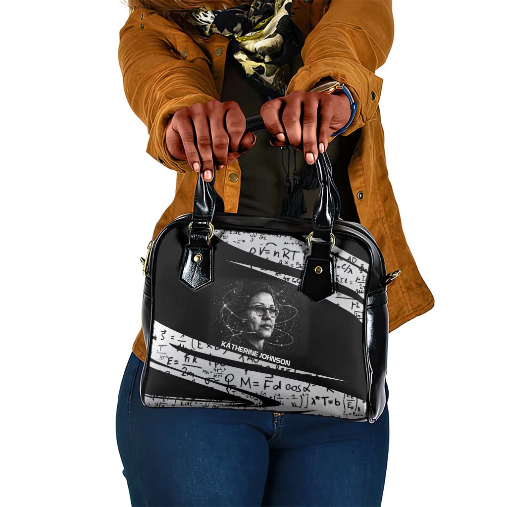 Katherine Johnson Shoulder Handbag with Orbital Space Portrait, Historic NASA Launch Dates and Physics - African Pride