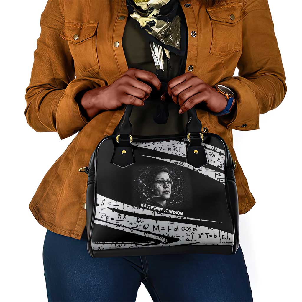 Katherine Johnson Shoulder Handbag with Orbital Space Portrait, Historic NASA Launch Dates and Physics - African Pride