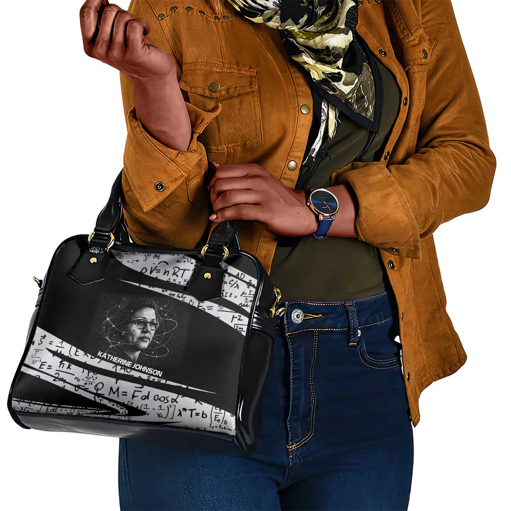 Katherine Johnson Shoulder Handbag with Orbital Space Portrait, Historic NASA Launch Dates and Physics - African Pride