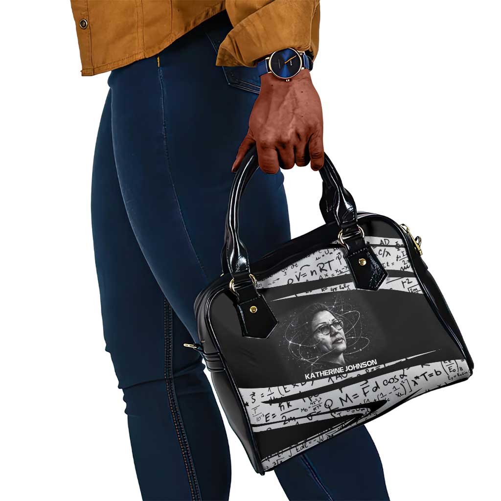 Katherine Johnson Shoulder Handbag with Orbital Space Portrait, Historic NASA Launch Dates and Physics - African Pride