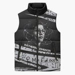 Katherine Johnson Sleeveless Puffer Jacket with Orbital Space Portrait, Historic NASA Launch Dates and Physics - African Pride