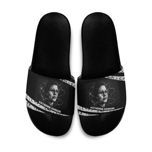 Katherine Johnson Slide Sandals with Orbital Space Portrait, Historic NASA Launch Dates and Physics - African Pride
