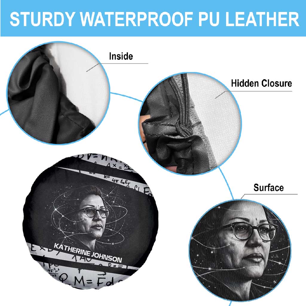 Katherine Johnson Spare Tire Cover with Orbital Space Portrait, Historic NASA Launch Dates and Physics - African Pride