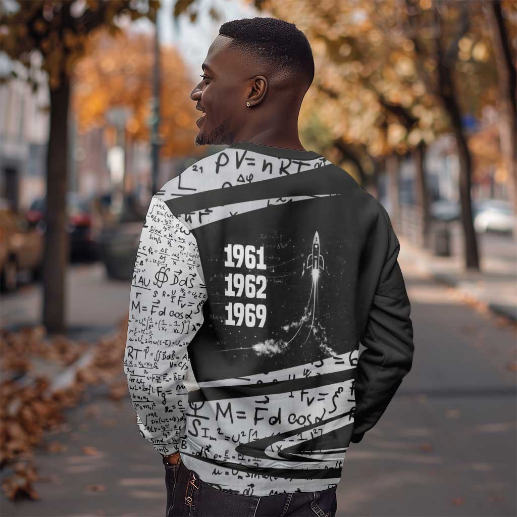 Katherine Johnson Sweatshirt with Orbital Space Portrait, Historic NASA Launch Dates and Physics - African Pride