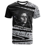 Katherine Johnson T shirt with Orbital Space Portrait, Historic NASA Launch Dates and Physics - African Pride