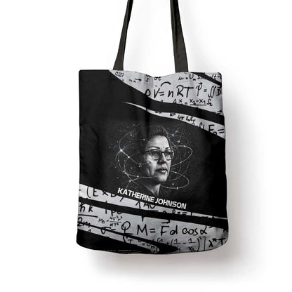 Katherine Johnson Tote Bag with Orbital Space Portrait, Historic NASA Launch Dates and Physics - African Pride