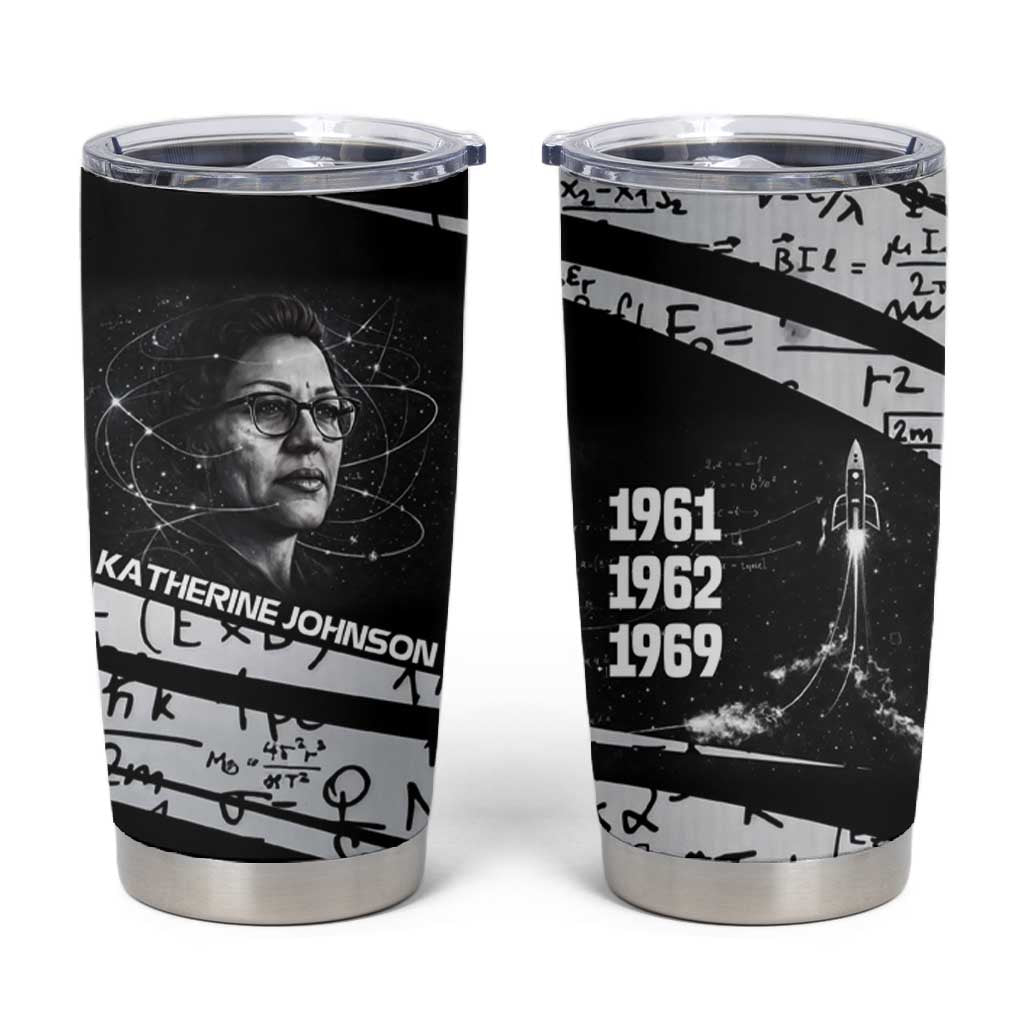 Katherine Johnson Tumbler Cup with Orbital Space Portrait, Historic NASA Launch Dates and Physics - African Pride