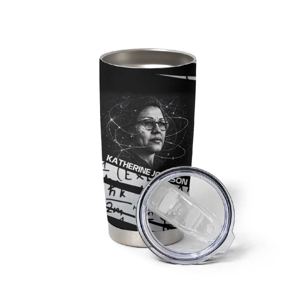 Katherine Johnson Tumbler Cup with Orbital Space Portrait, Historic NASA Launch Dates and Physics - African Pride