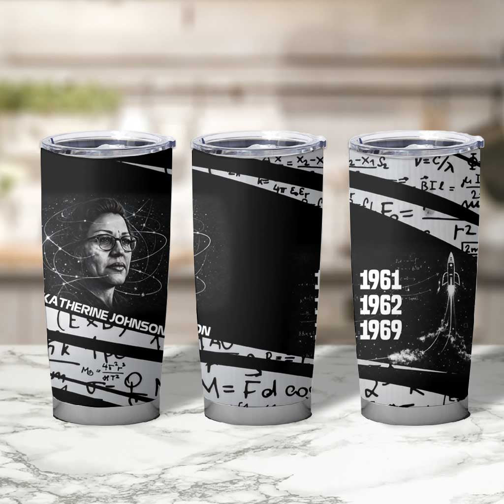 Katherine Johnson Tumbler Cup with Orbital Space Portrait, Historic NASA Launch Dates and Physics - African Pride