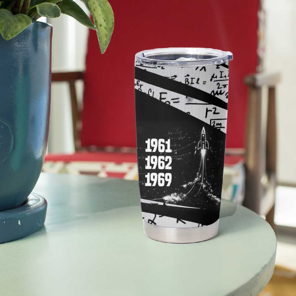Katherine Johnson Tumbler Cup with Orbital Space Portrait, Historic NASA Launch Dates and Physics - African Pride