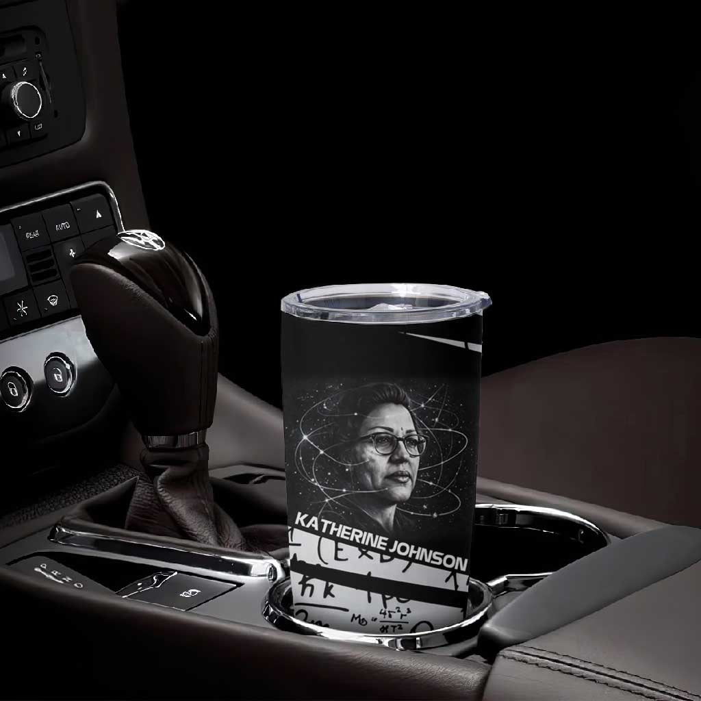 Katherine Johnson Tumbler Cup with Orbital Space Portrait, Historic NASA Launch Dates and Physics - African Pride