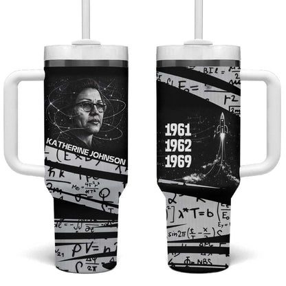Katherine Johnson Tumbler With Handle with Orbital Space Portrait, Historic NASA Launch Dates and Physics - African Pride