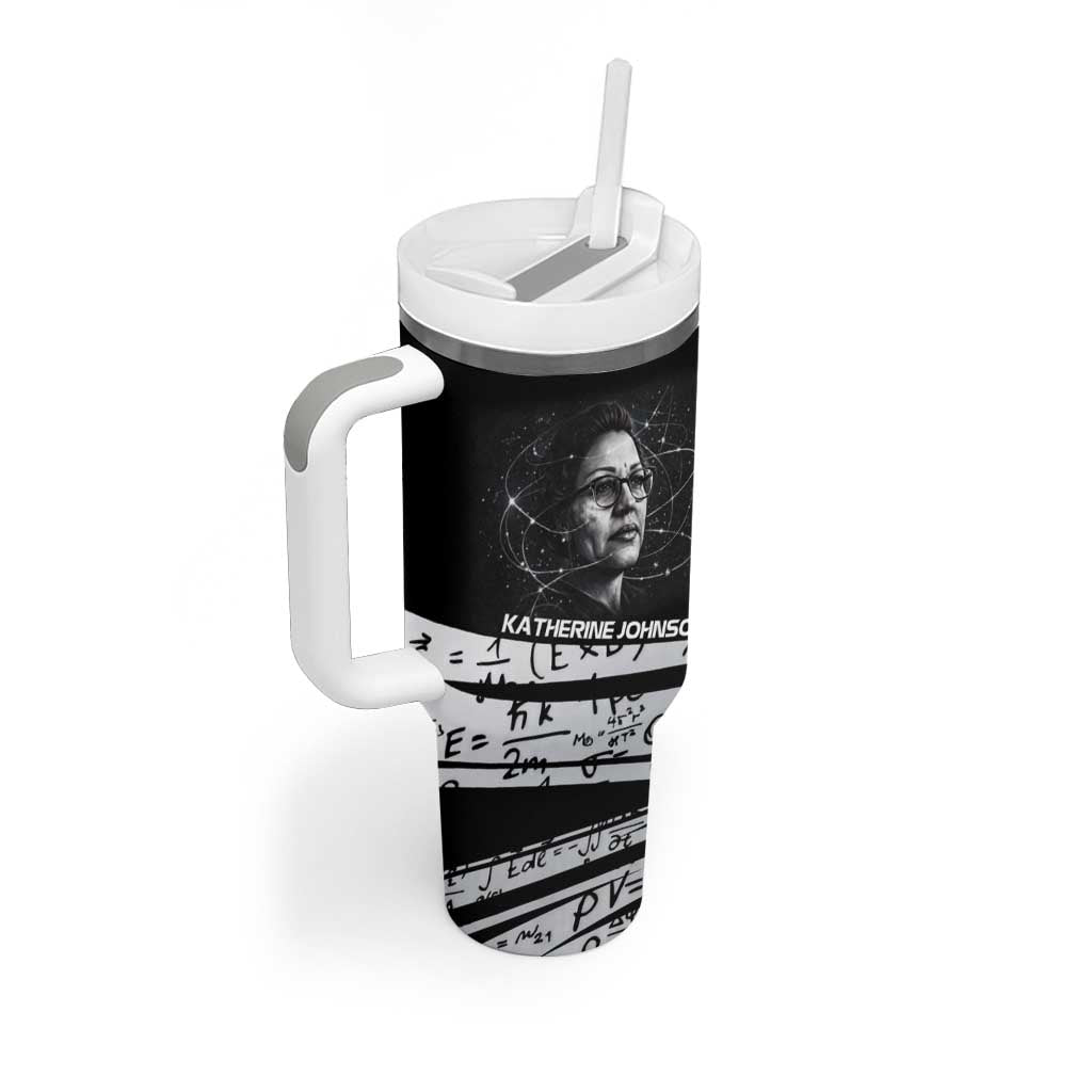 Katherine Johnson Tumbler With Handle with Orbital Space Portrait, Historic NASA Launch Dates and Physics - African Pride