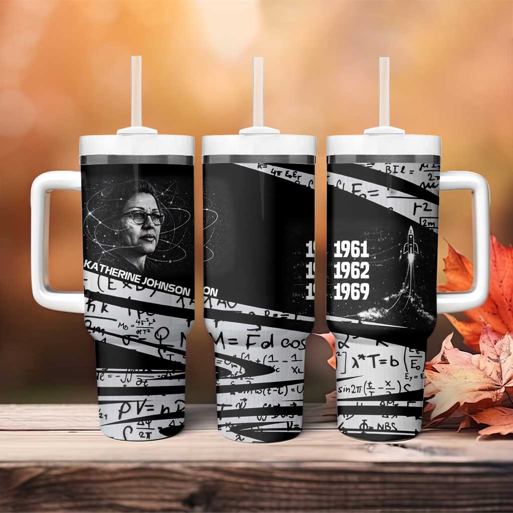 Katherine Johnson Tumbler With Handle with Orbital Space Portrait, Historic NASA Launch Dates and Physics - African Pride