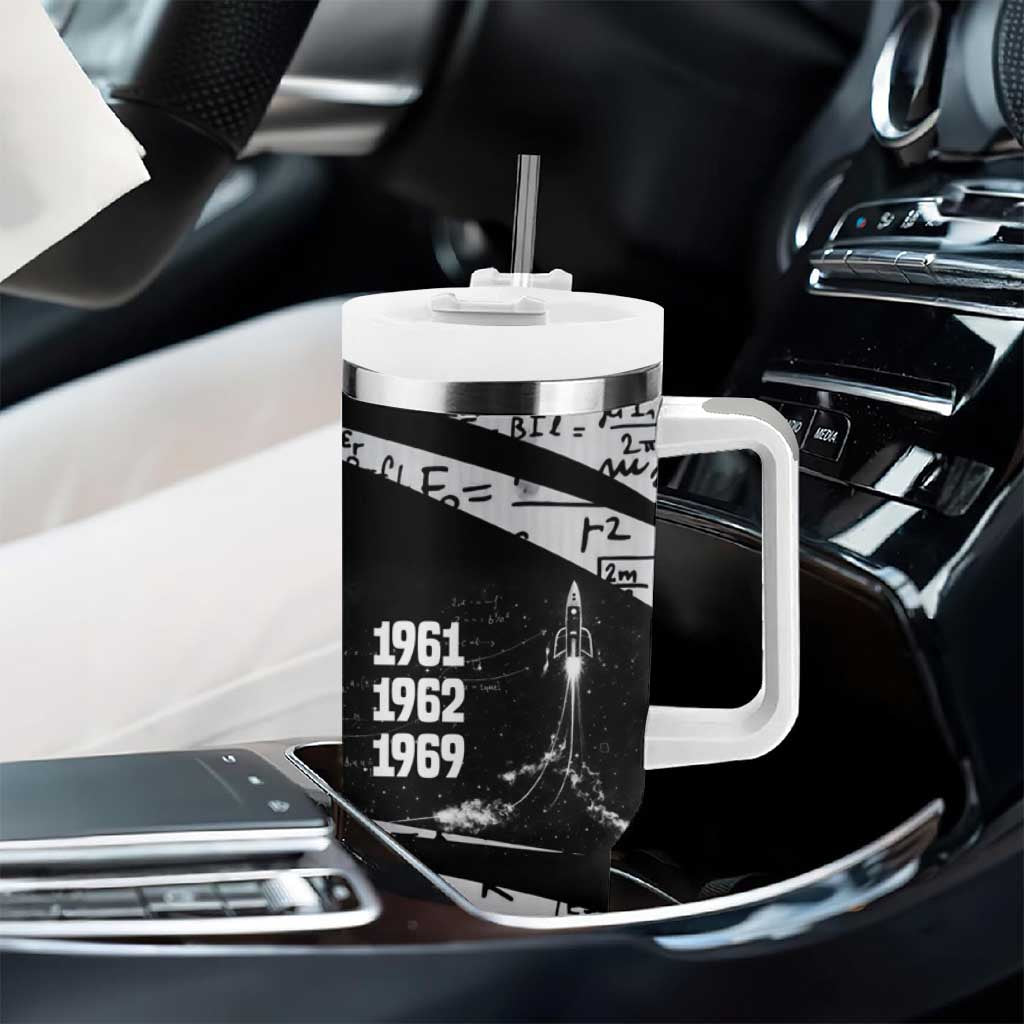 Katherine Johnson Tumbler With Handle with Orbital Space Portrait, Historic NASA Launch Dates and Physics - African Pride