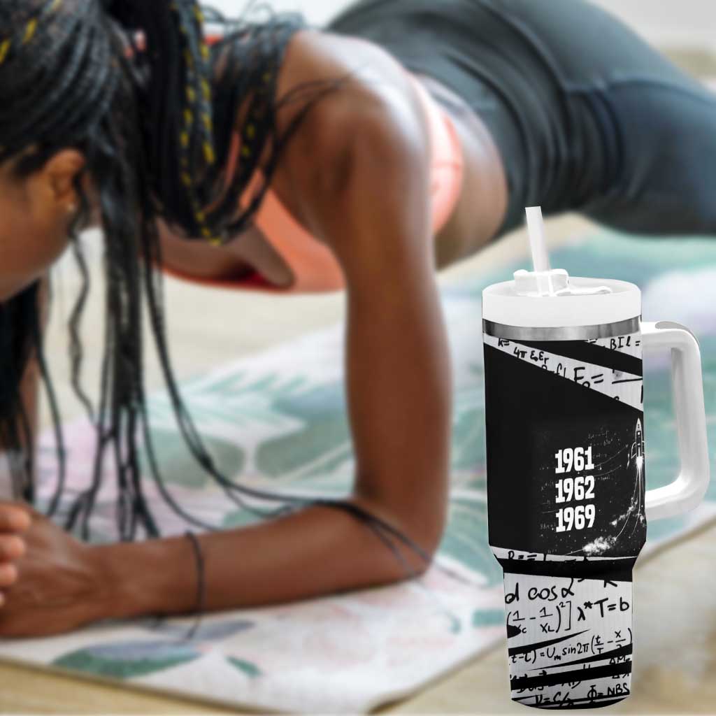 Katherine Johnson Tumbler With Handle with Orbital Space Portrait, Historic NASA Launch Dates and Physics - African Pride