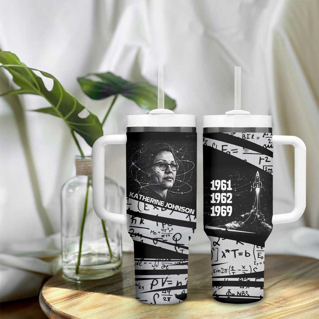 Katherine Johnson Tumbler With Handle with Orbital Space Portrait, Historic NASA Launch Dates and Physics - African Pride