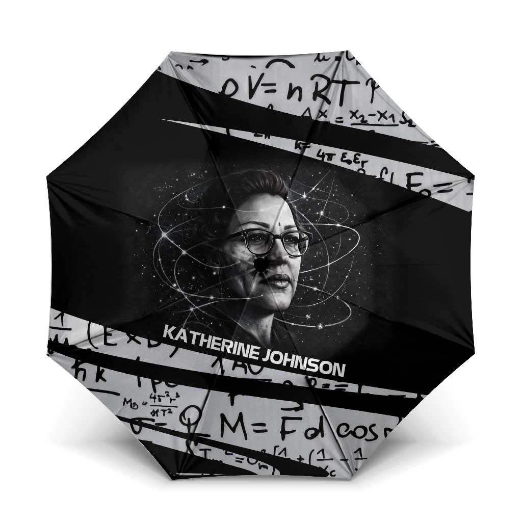 Katherine Johnson Umbrella with Orbital Space Portrait, Historic NASA Launch Dates and Physics - African Pride
