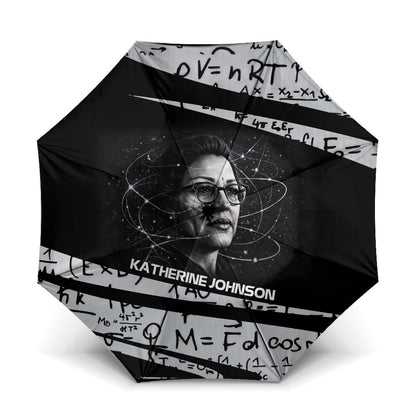 Katherine Johnson Umbrella with Orbital Space Portrait, Historic NASA Launch Dates and Physics - African Pride