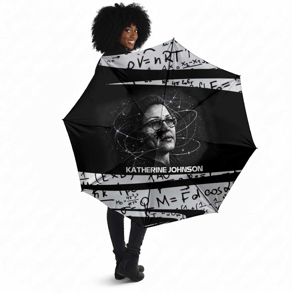 Katherine Johnson Umbrella with Orbital Space Portrait, Historic NASA Launch Dates and Physics - African Pride