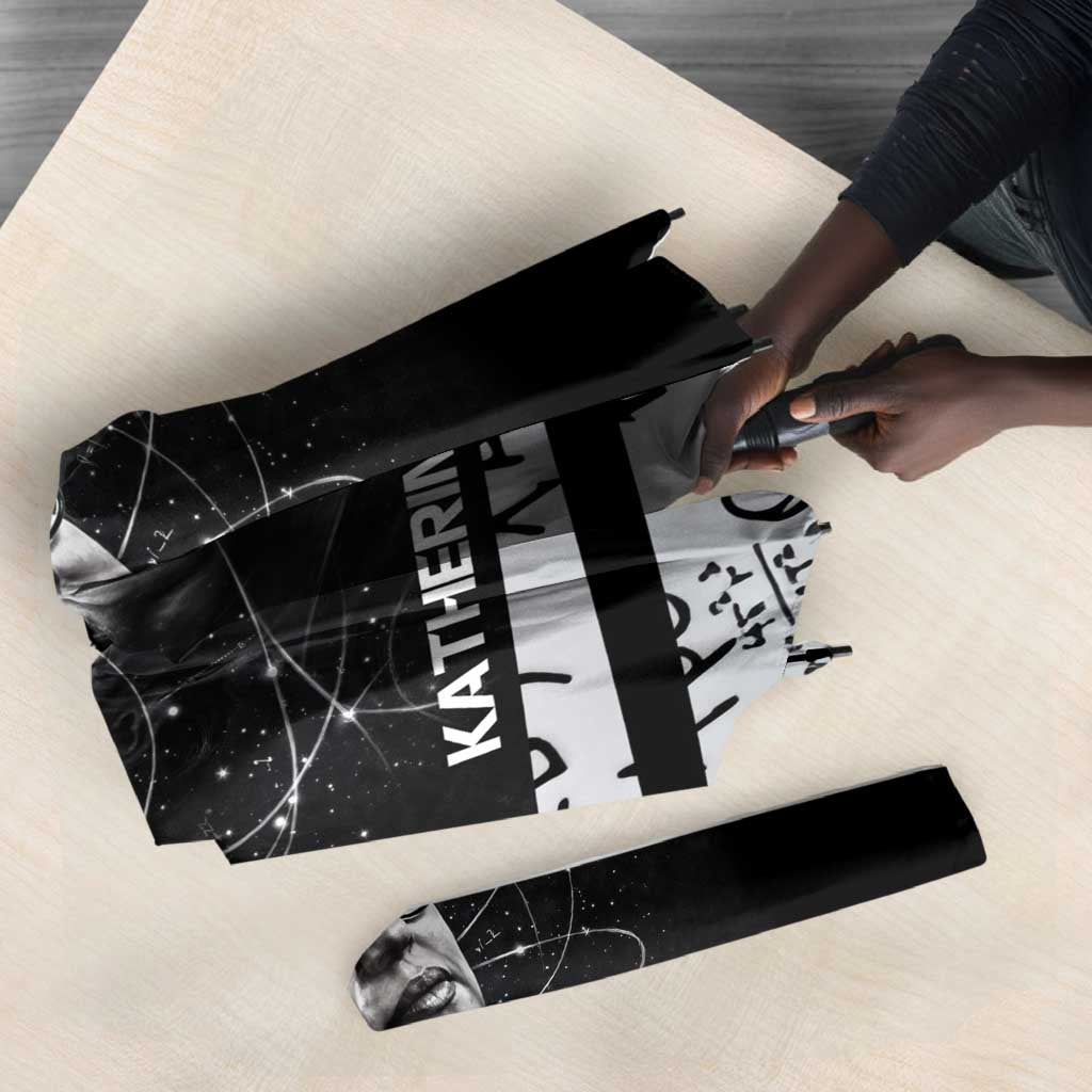 Katherine Johnson Umbrella with Orbital Space Portrait, Historic NASA Launch Dates and Physics - African Pride