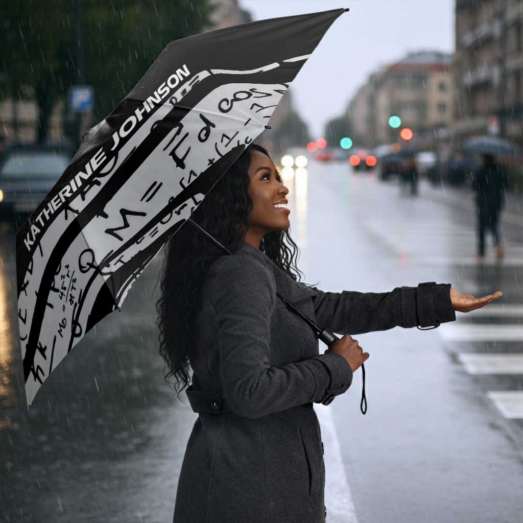 Katherine Johnson Umbrella with Orbital Space Portrait, Historic NASA Launch Dates and Physics - African Pride