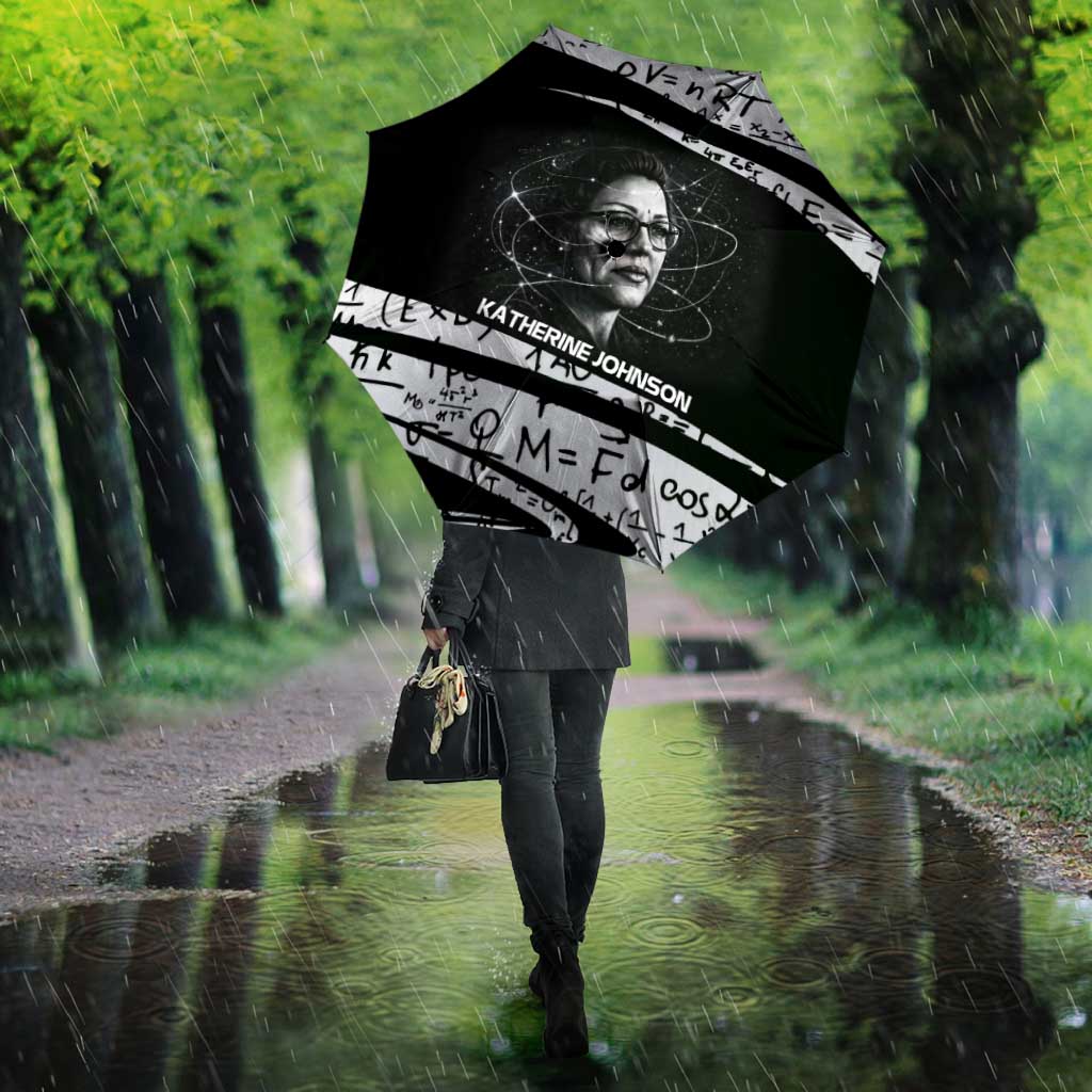 Katherine Johnson Umbrella with Orbital Space Portrait, Historic NASA Launch Dates and Physics - African Pride