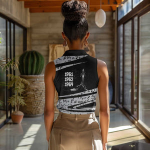 Katherine Johnson Women Sleeveless Polo Shirt with Orbital Space Portrait, Historic NASA Launch Dates and Physics - African Pride