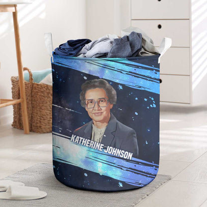 Katherine Johnson Laundry Basket with Galaxy Background, Hidden No More Quote and Rocket Brain Equation - African Pride