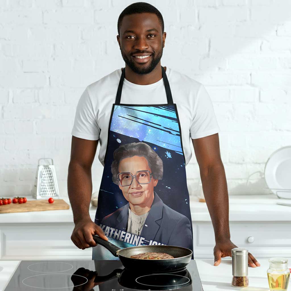 Katherine Johnson Apron with Galaxy Background, Hidden No More Quote and Rocket Brain Equation - African Pride