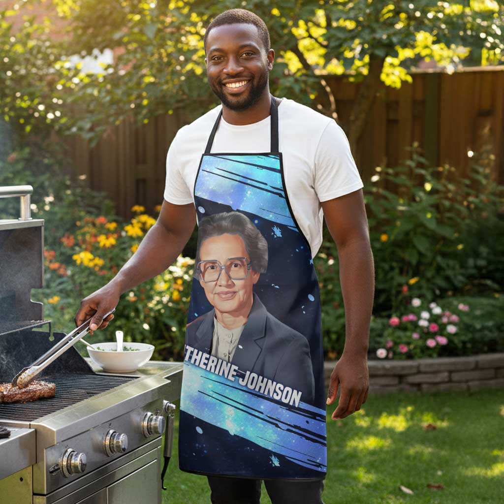 Katherine Johnson Apron with Galaxy Background, Hidden No More Quote and Rocket Brain Equation - African Pride