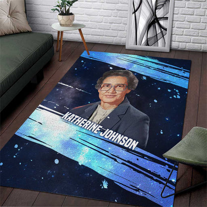 Katherine Johnson Area Rug with Galaxy Background, Hidden No More Quote and Rocket Brain Equation - African Pride