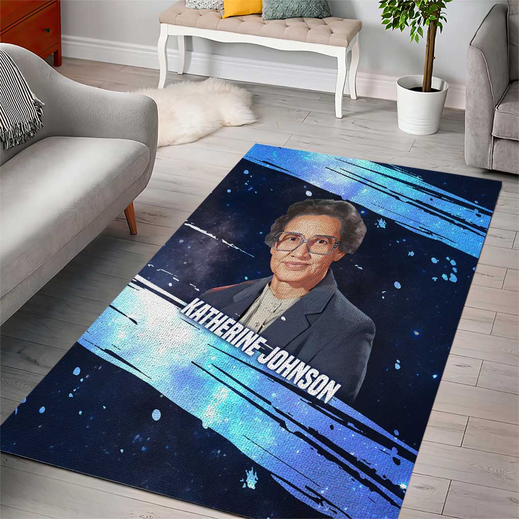 Katherine Johnson Area Rug with Galaxy Background, Hidden No More Quote and Rocket Brain Equation - African Pride