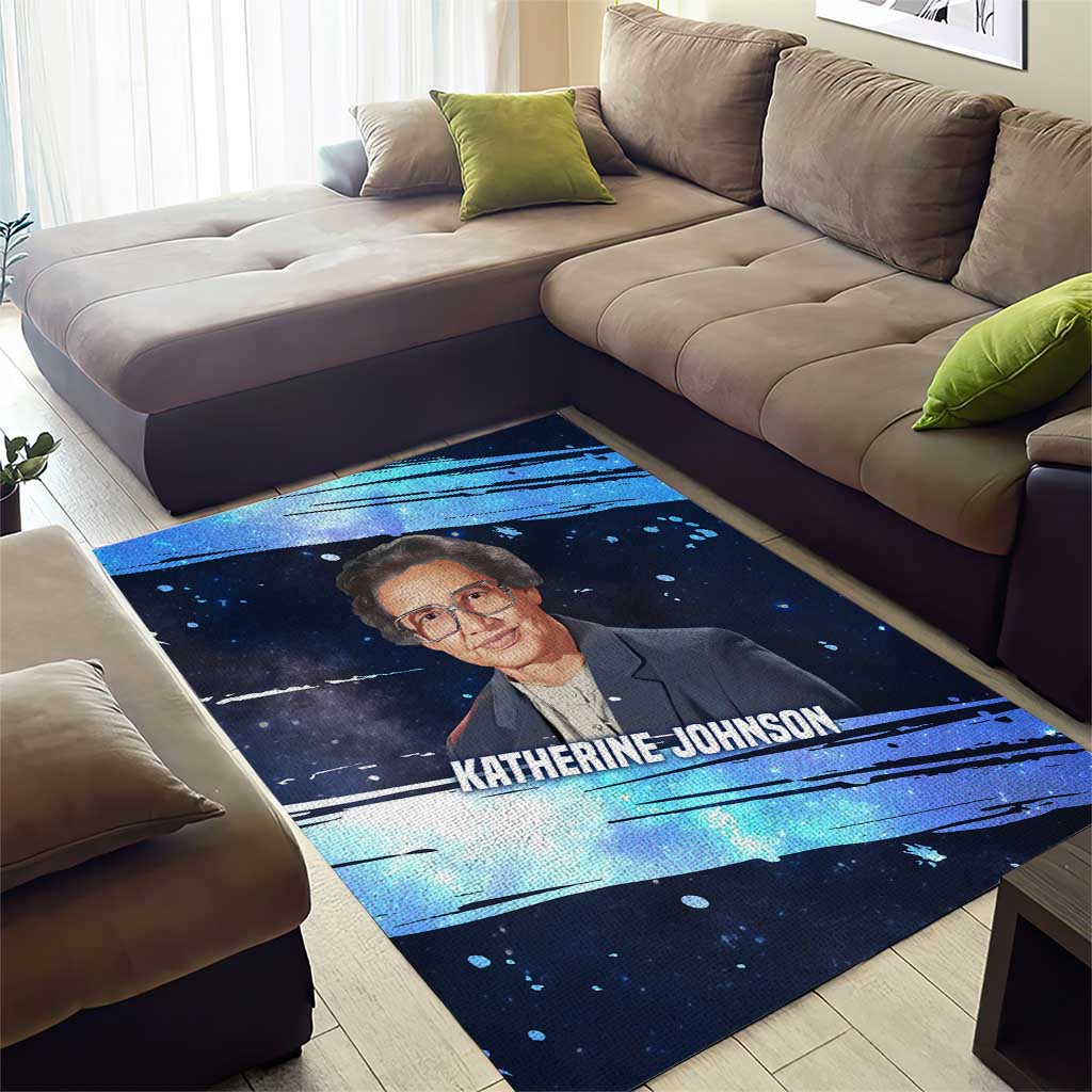 Katherine Johnson Area Rug with Galaxy Background, Hidden No More Quote and Rocket Brain Equation - African Pride