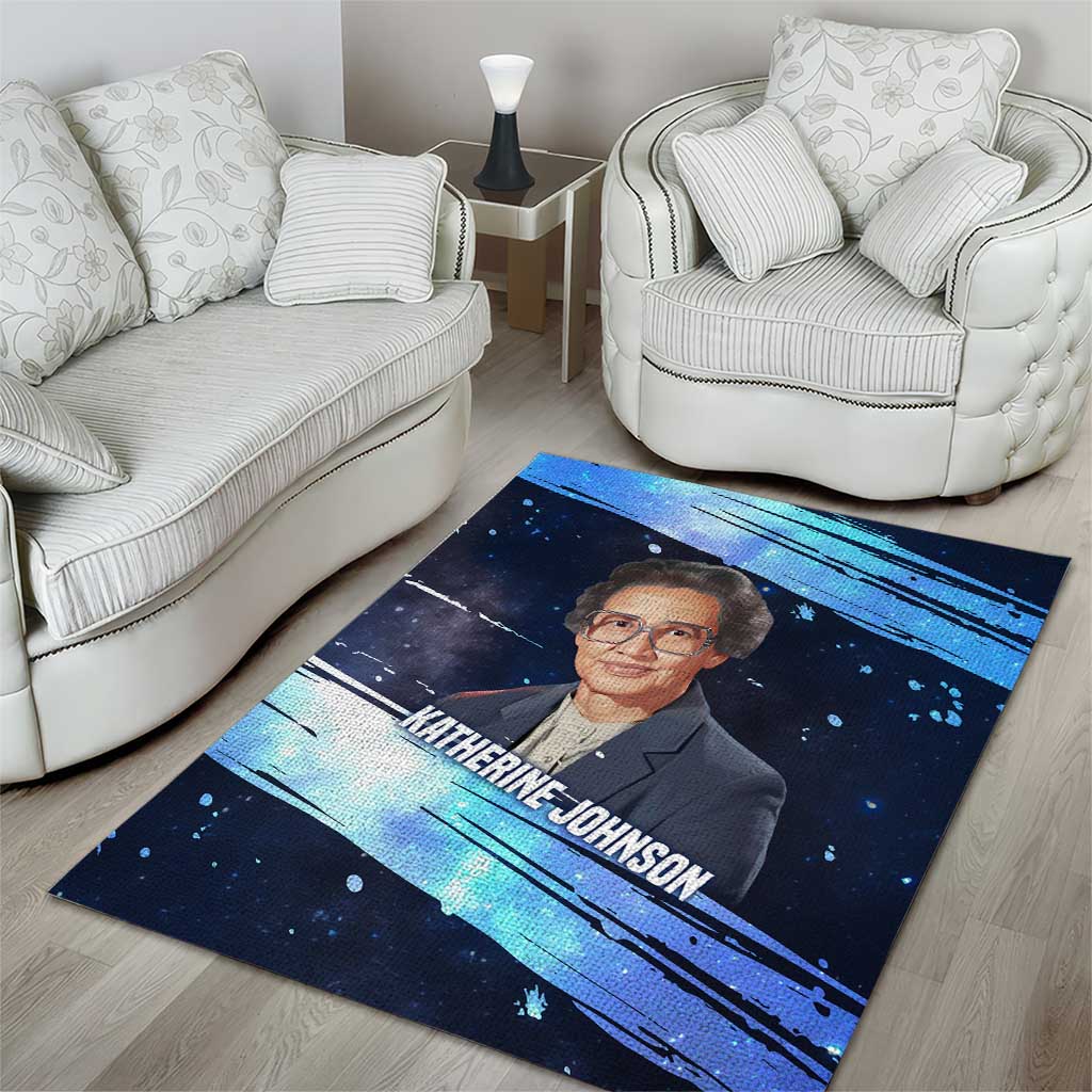 Katherine Johnson Area Rug with Galaxy Background, Hidden No More Quote and Rocket Brain Equation - African Pride