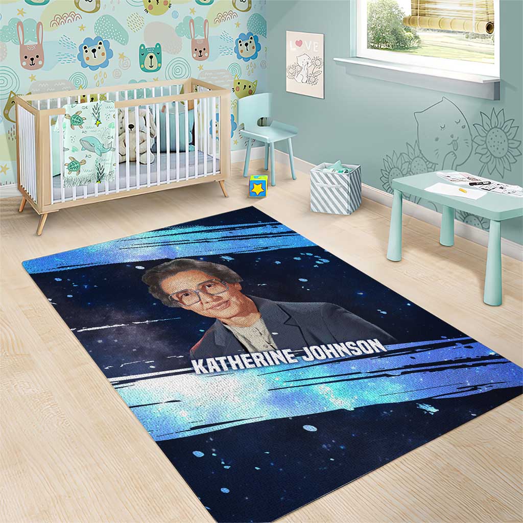 Katherine Johnson Area Rug with Galaxy Background, Hidden No More Quote and Rocket Brain Equation - African Pride
