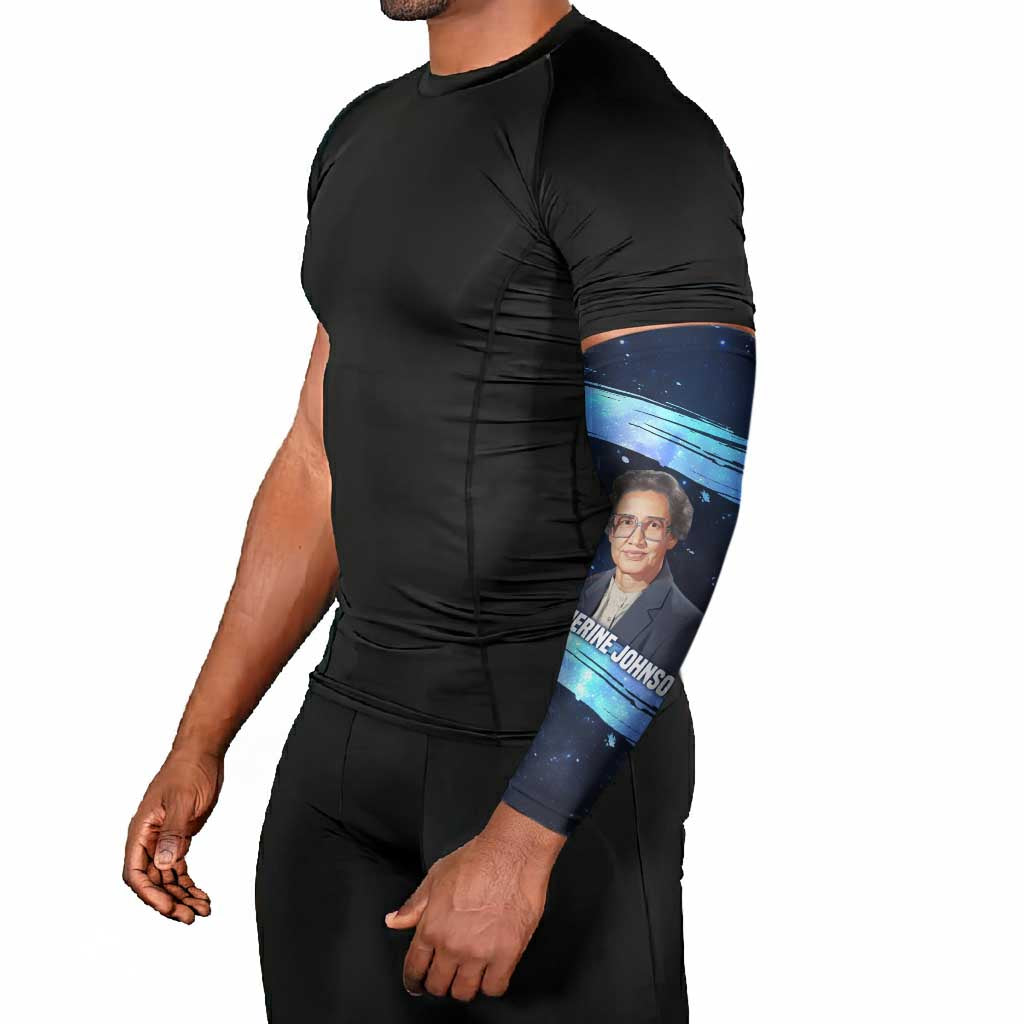 Katherine Johnson Arm Sleeves with Galaxy Background, Hidden No More Quote and Rocket Brain Equation - African Pride