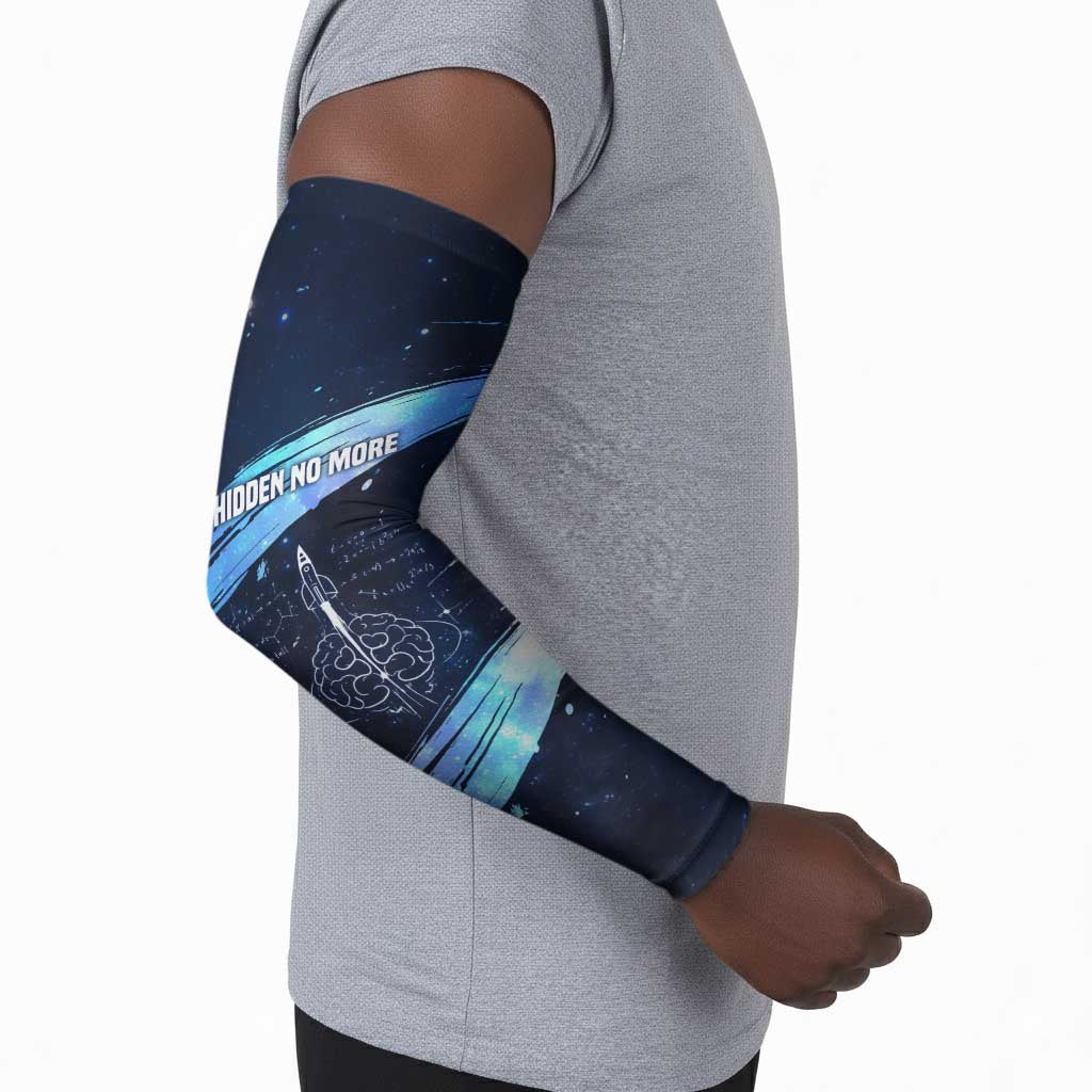 Katherine Johnson Arm Sleeves with Galaxy Background, Hidden No More Quote and Rocket Brain Equation - African Pride