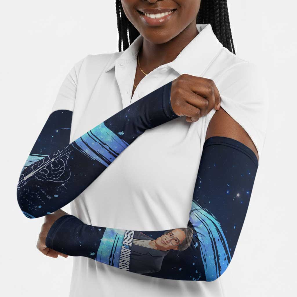 Katherine Johnson Arm Sleeves with Galaxy Background, Hidden No More Quote and Rocket Brain Equation - African Pride