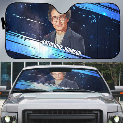Katherine Johnson Auto Sun Shade with Galaxy Background, Hidden No More Quote and Rocket Brain Equation - African Pride