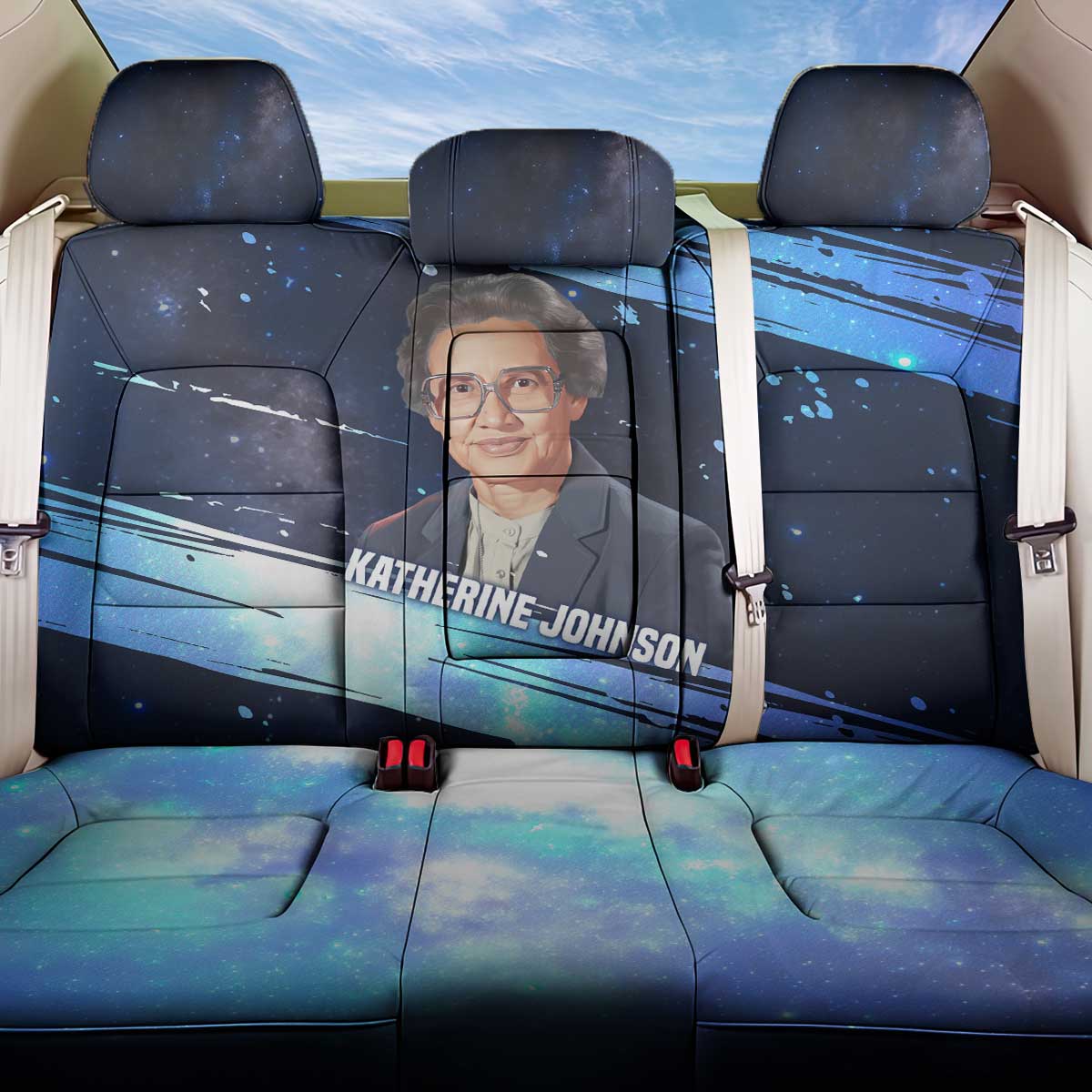 Katherine Johnson Back Car Seat Cover with Galaxy Background, Hidden No More Quote and Rocket Brain Equation - African Pride